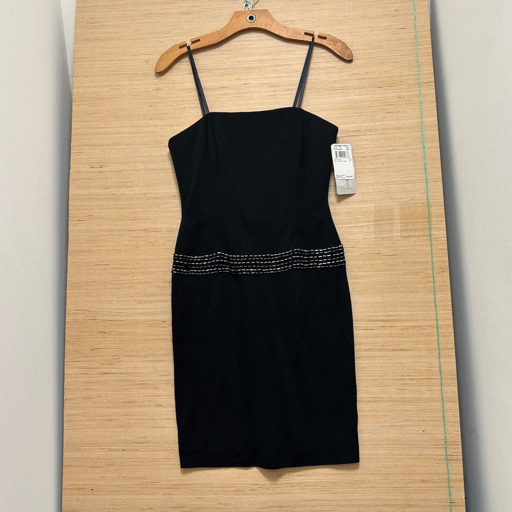 Adrianna Papell Evening Black Beaded Waist Strapless Sheath Dress Size 2P NWT